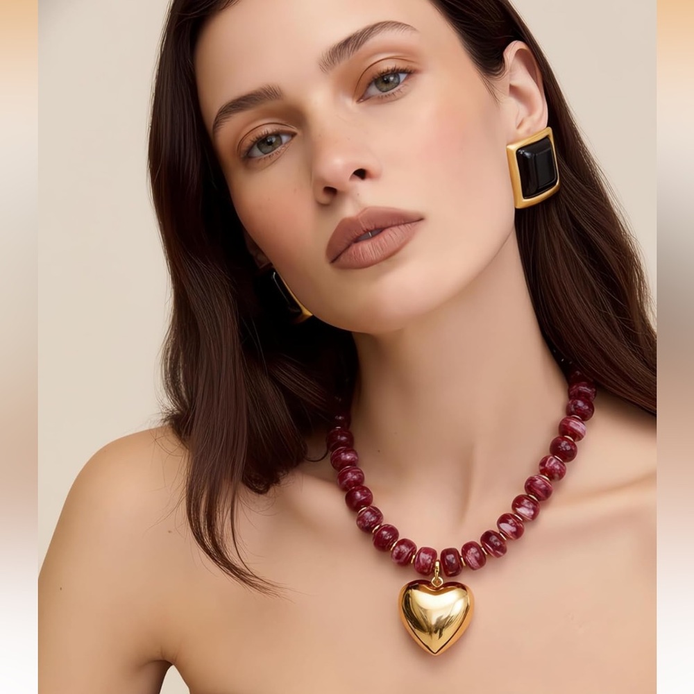 Beaded Heart Statement Necklace